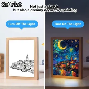 Starry Night Town In Van Gogh Style LED Light Painting USB-Powered, Adjustable Desk Lamp, Polished Wood Frame, Perfect For Bedroom Or Home Decor, Ideal Birthday Gift, LED Lights For Bedroom