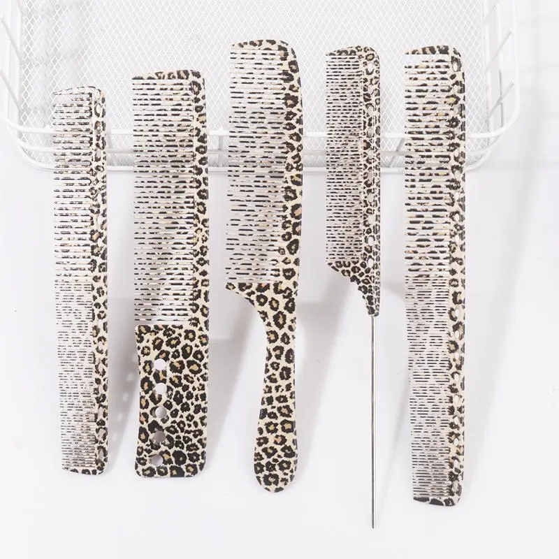 Leopards Pattern Hair Styling Comb Set, 5 Counts/set Salon Barber Styling Combs, Hair Detangling Comb, Heatless Hair  Styling Tool for Salon and Home Use, Hair Styling Tools, Comb Design