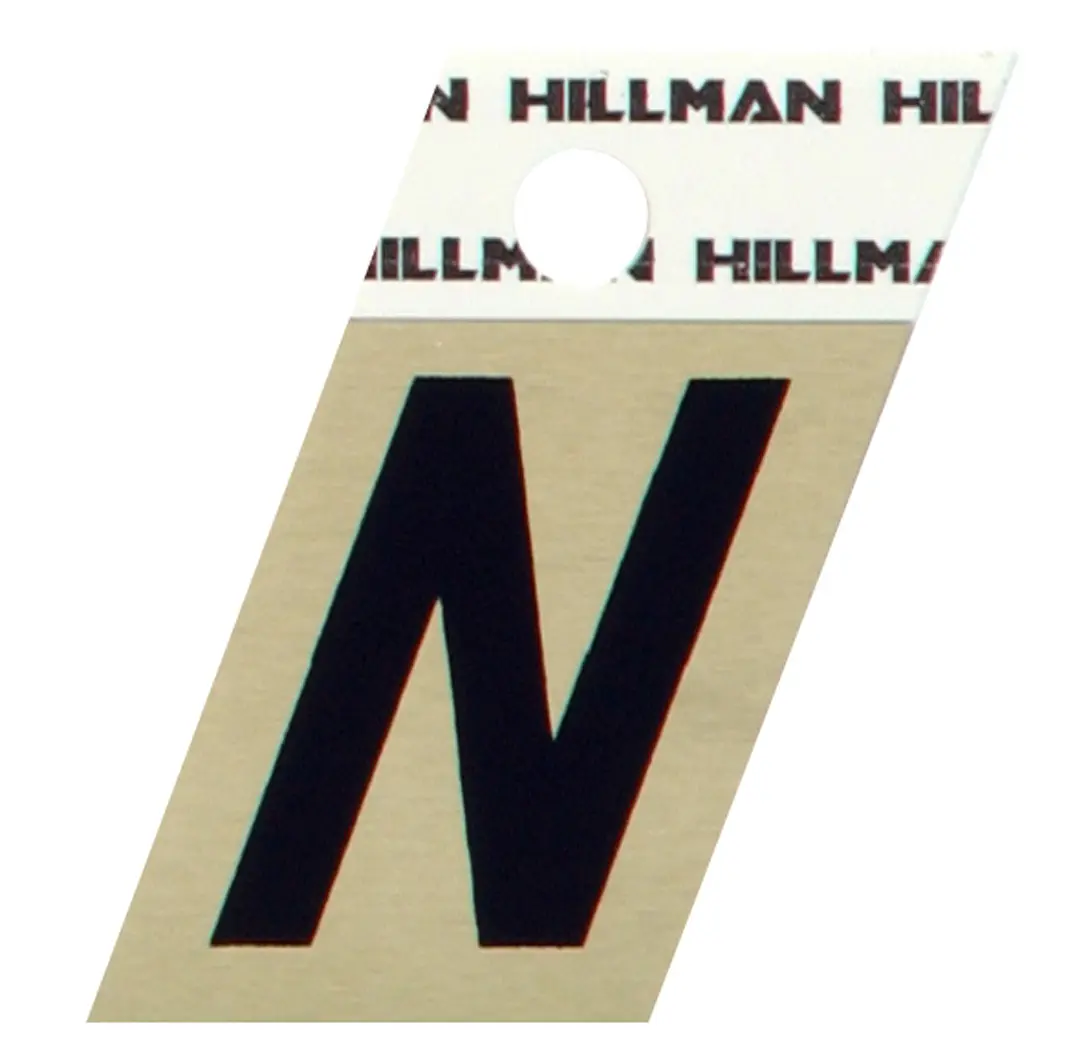 Hillman Group 840520 Self-Adhesive Aluminum Angle-Cut Letter - N, 1.5 inches Black & Gold Glossy, Easily Visible from the Street for Mailboxes & Emergency Workers