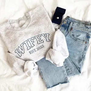 Custom Wifey EST. Date Embroidered Sweatshirt, Newlywed Bride Gift, Custom Wife Sweatshirt