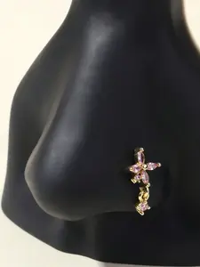 Four-Leaf Clover L-Type Nose Stud, Butterfly Pattern, Casual Style, Copper Chain Material, Unisex Daily Wear Jewelry