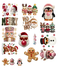 Yarn Christmas DTF Transfers Gang Sheet 23x60 Ready To Press Transfers for Cotton & Polyester Heat Press Applications Christmas Design Yarn Diy Material Handmade Crafts