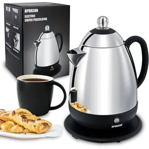 Coffee Percolator Stainless Coffee Maker with Clear Brew Progress Knob and No-Drip Spout Auto Keep Warm & Serving Coffee pot with On/OFF Switch Fast Brew-10 Cup