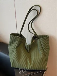 Large capacity minimalist corduroy women's zipper shoulder design tote bag Corduroy Totes Bag
