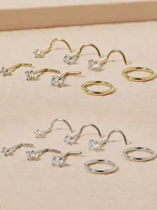 Stainless Steel Hinge Nose Ring, L-Shaped Cubic Zirconia Stud, 20g Nose Piercing Jewelry, Unisex Body Accessories, All Occasions