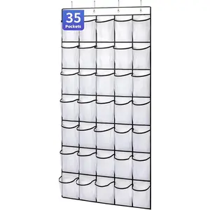 Over The Door Shoe Organizer, 1 Count Hanging Shoe Organizer with 35 Mesh Pockets, Large Capacity Shoe Hanging Storage Bag with 4 Hooks, Closet Shoe Organizer