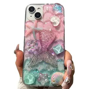 Handmade Mermaid Phone Case Cover Protector Cliff Stone Starfish Shell Soft Tpu Acrylic Dustproof for iPhone 17 16 15 14 13 12 Pro Max