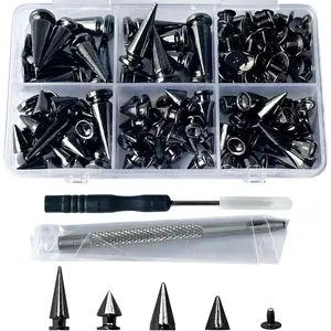 80 count Punk Spikes and Studs Kit, Metal Cone Spike Studs Rivets 4 Sizes for DIY Punk Crafts, Belts, Shoes, Clothing, Leather Jackets ( Metal)