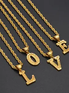 1pc A-Z Letters Necklaces Women Men Gold Plated Initial Pendant Rope Chain English Letter Jewelry Alphabet African Exquisite Jewelry Gift
