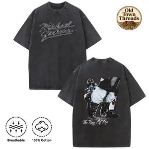 Washed T-shirt, 100% cotton, double-sided printed design Michael, King of Pop Legend - MJ lovers, Retro Music Legend T-MJMichael Jackson King Of Pop Moonwalk T-Shirt Michael Jackson T-Shirt