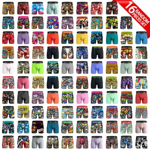 KJFISTMU 16-piece men's boxer briefs set, featuring bright geometric patterns, medium stretch, breathable and comfortable, solid colors, colorful striped waistband print, suitable for daily wear, boxer shorts, comfortable underwear, durable craftsmanship