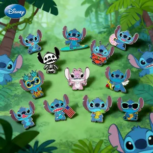 1PC Disney Stitch Angel Pin Officially Licensed Action Design Collectible Novelty Anime Brooch Backpack Decoration Jacket Lapel Anti-Rust Exquisite Alloy Enamel Gift