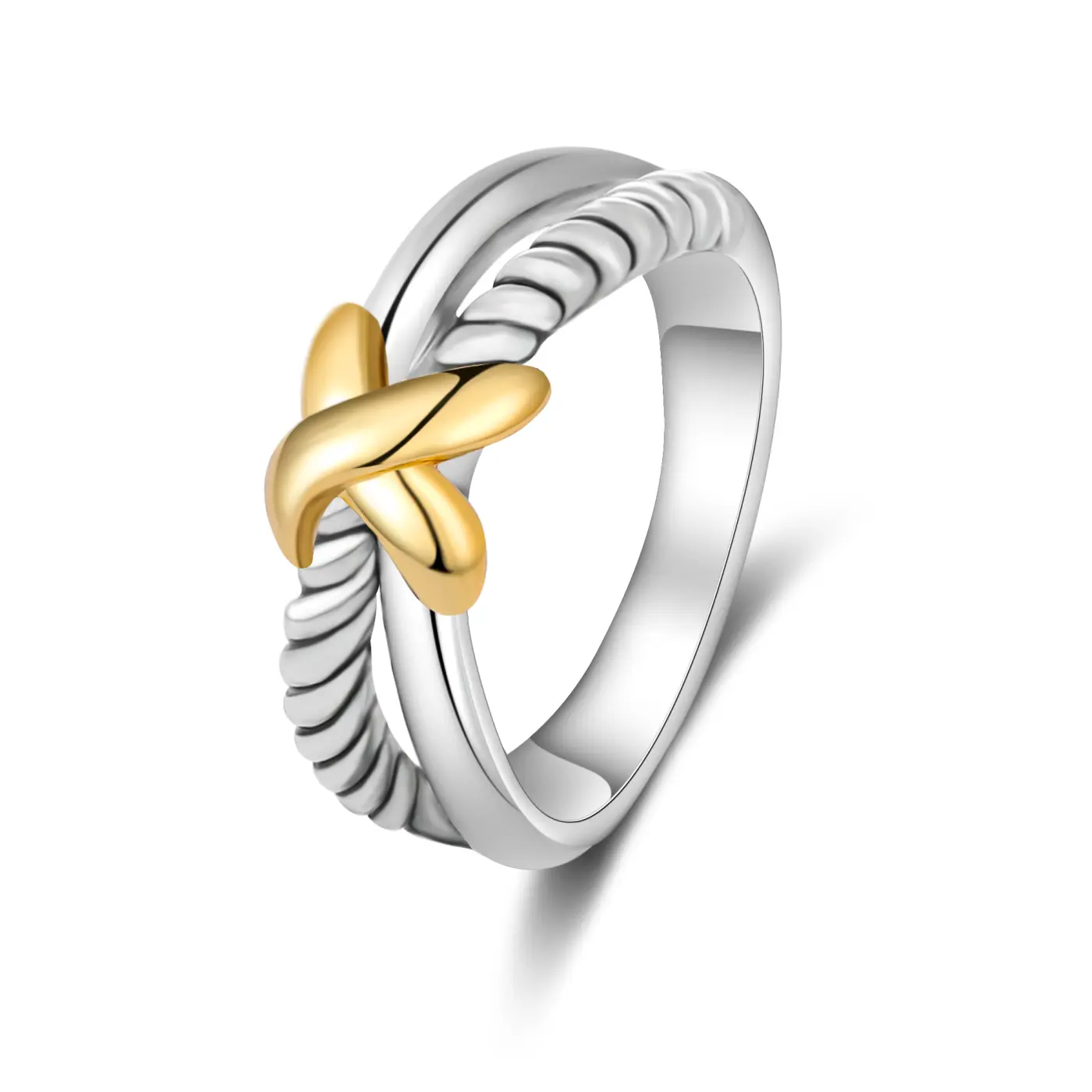 MYTYS Cross Braided X Ring Geometric Hypoallergenic Two Tone Twist Wedding Band Trendy Jewellery for Women Personalized Jewelry
