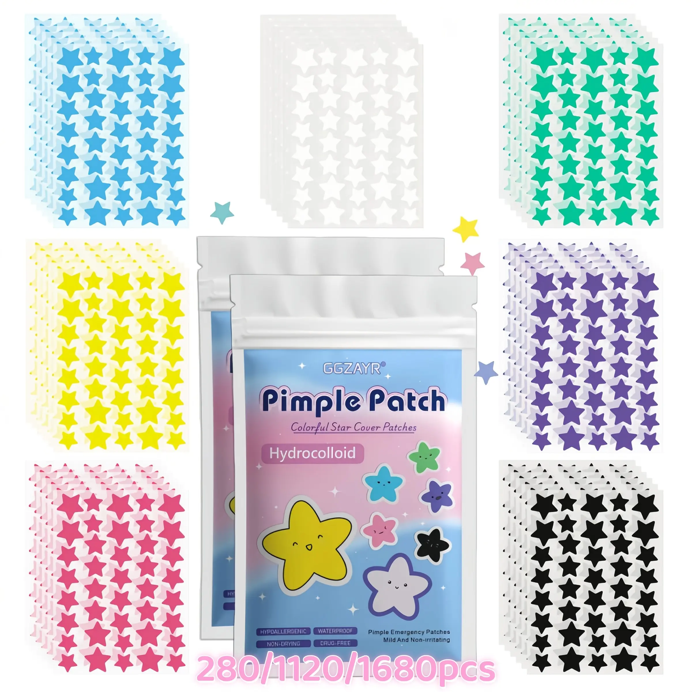 280/1120/1680pcs Rainbow Star Acne Patch, Pimple Patch, Multicolor Fun Star Shape Facial Spot Cover Stickers, Decorative Blemish Patches, Soft Lightweight Fit Design, Suitable for Travel, Photos & Festival Looks, Trendy High-Value Pack