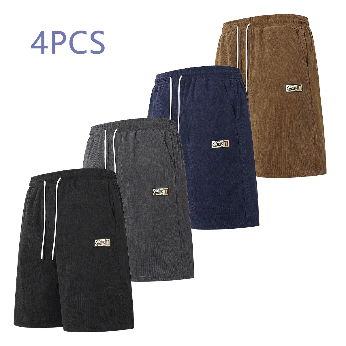 Men's 4-Piece Multipack Solid Colour Drawstring Shorts - Plus Size XL Washable 100% Polyester Sports Casual Beach Bottoms, Suitable for Running & Fitness, Solid Colour Shorts, Washable Men's Shorts