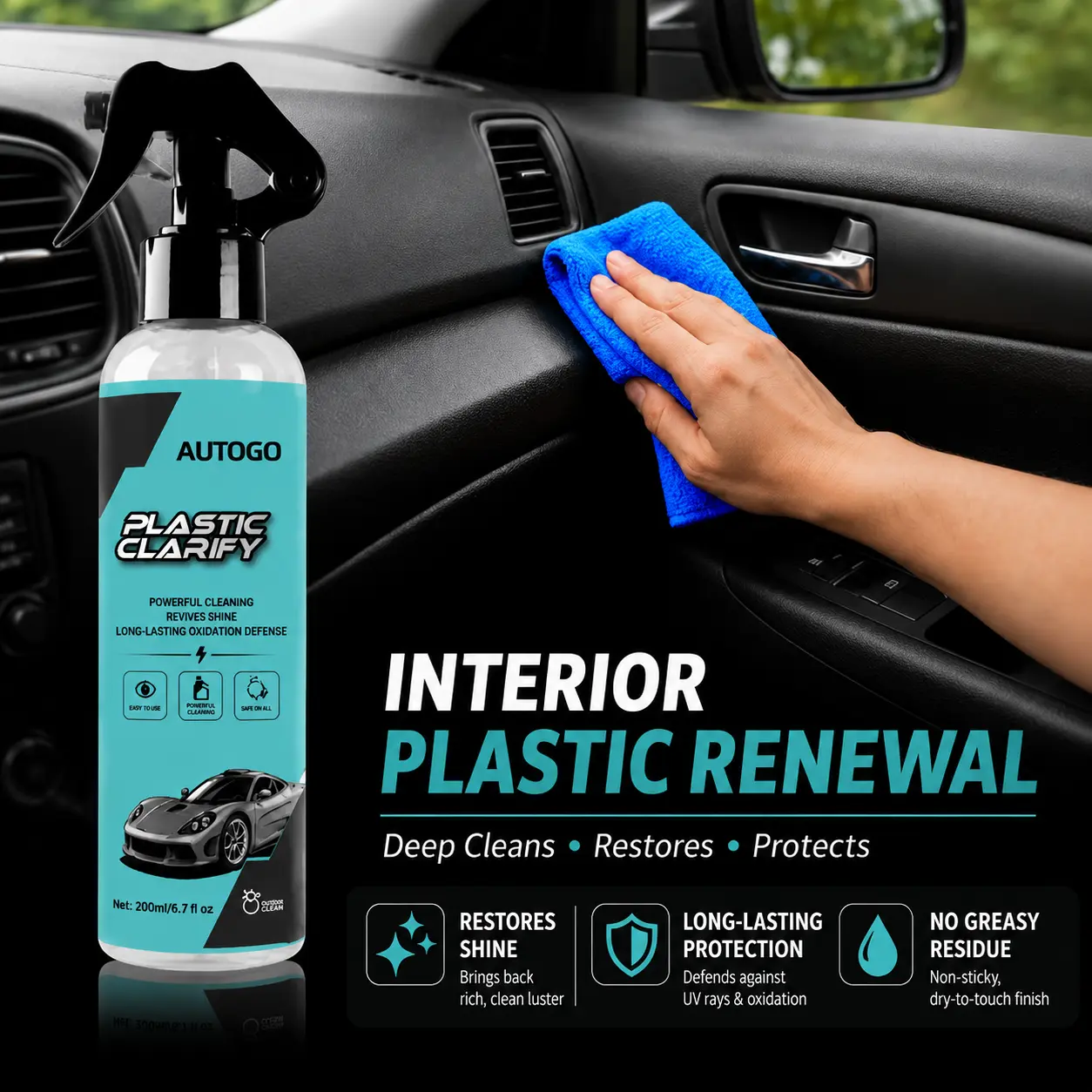 Multifunctional Waterless Spray Wax Bottle Kit (200ml) - Quick Effect Automotive Interior Detailer with Sponge & Towel for High Gloss Shine & Protection, Ceramic Coating Spray for Plastic, Rubber & Leather Surfaces, All-in-One Waterless Wash Wax Kit