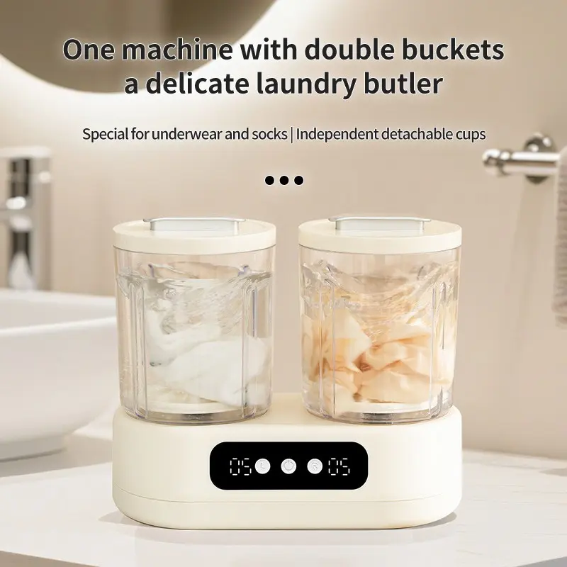 2-Tub Mini Portable Washing Machine with Convenient Design, No Installation Needed, Independent Detachable Dual Buckets for Dormitory Socks & Underwear, Mini Washing Machine, Independent Detachable Cups