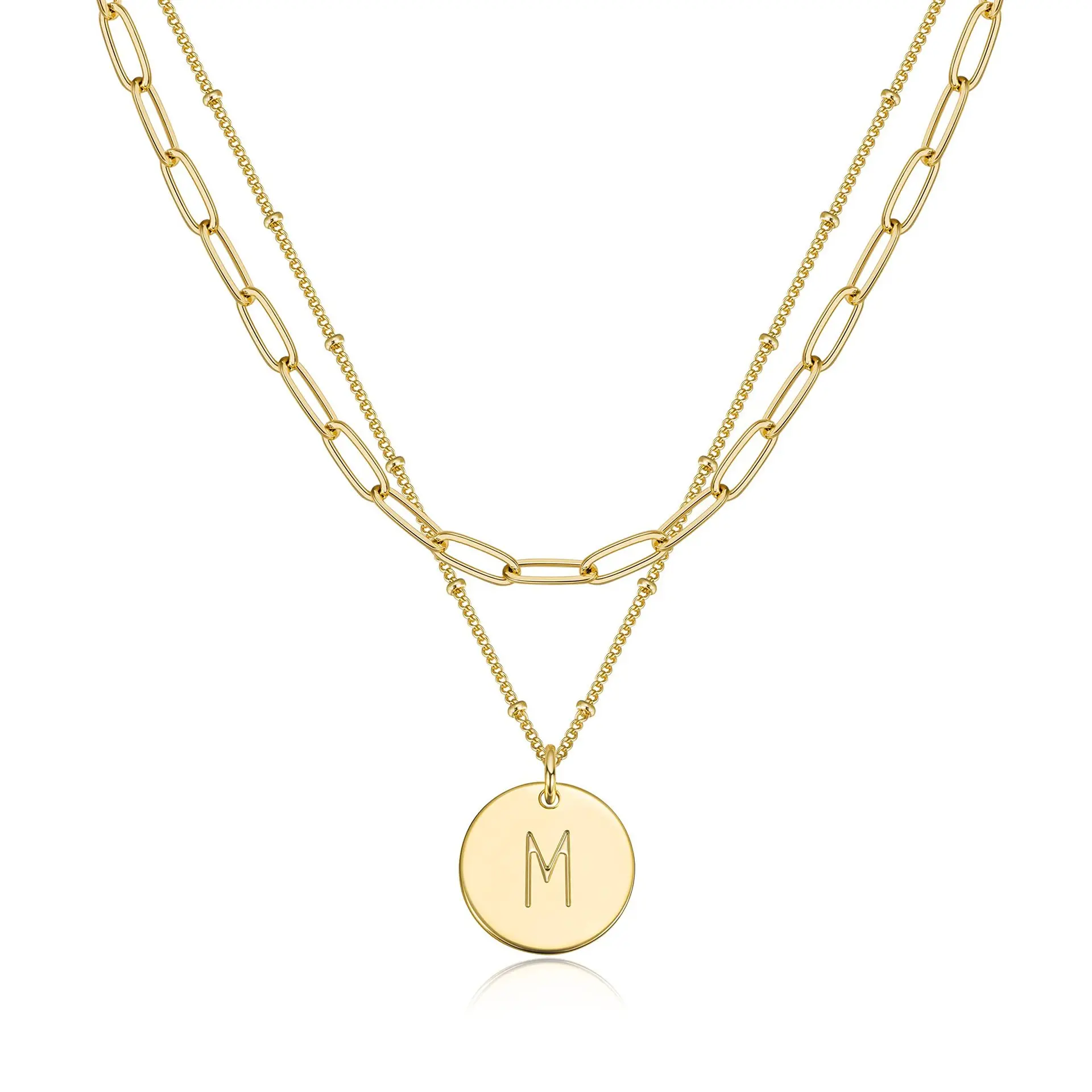 Stainless steel 18K Gold plated Paper clip Flat wire Double-Layer 26 letter necklacel