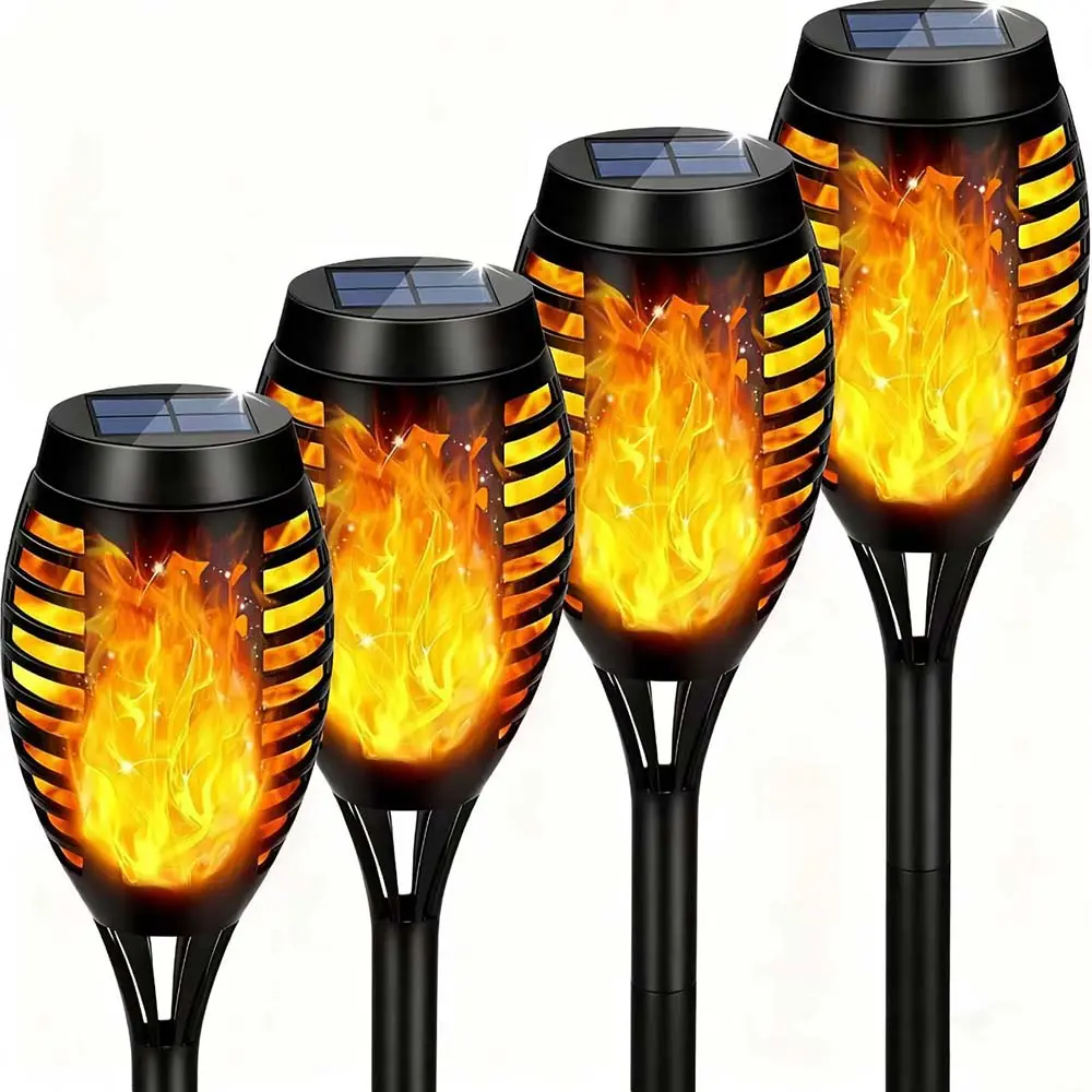 4-Pack Upgraded Waterproof Solar Torch Lights, Flickering Flame Solar Outdoor Lights, LED Tiki Torches for Garden, Patio, Pathway Home Improvement Lighting