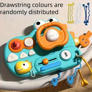 Baby multifunctional steering wheel toy, dinosaur steering wheel toy, interactive sensory board, pretend game driving, early learning activities, travel friendly, kindergarten education toy, 8.07x6.1 inches