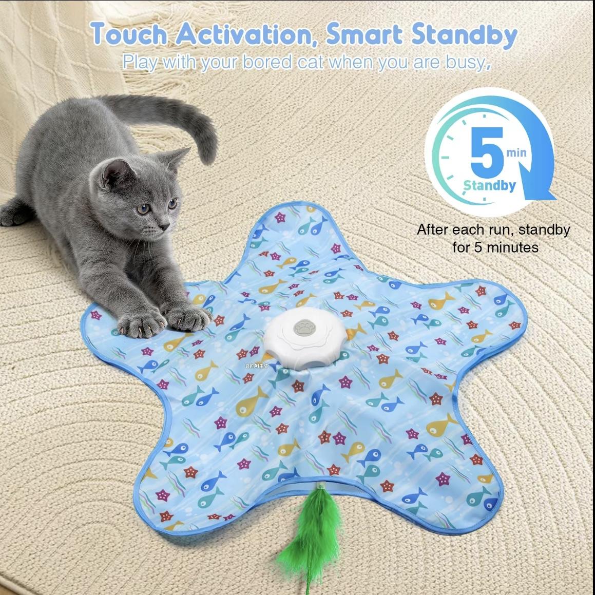 Interactive Unpredicatable Moving Feather Cat Toy , Hide and Seek Rechargeable Cat toy for bored cat,Automatic Chargeable，Indoor Exercise & Boredom Relief for All Breeds