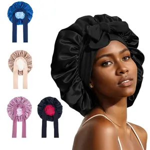 Satin Bonnet Silk Bonnet Hair Bonnet for Sleeping  Double Layer  Hair Bonnet with Elastic Tie Band for Women Natural Curly Hair(Pink,black,blue，Brown)