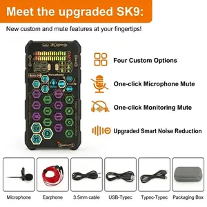 HOSABELY SK9 Upgrade PRO Compact Handheld Digital Sound Card Kit, Portable Audio Interface with Microphone, Gaming Accessories for iPhone, Laptop, PS5 Streaming Playback summerwins