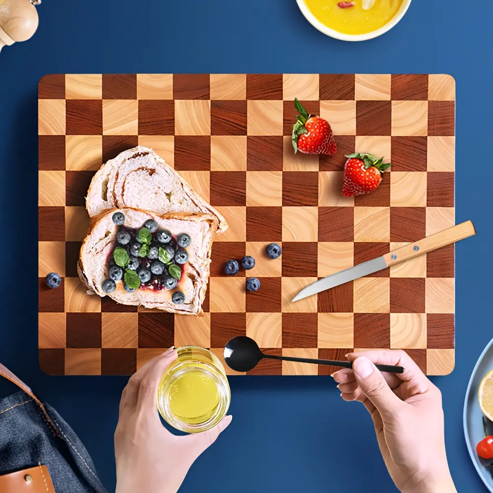 Acacia Wood Cutting Boards Reversible Checkered Chopping Board With Handle Butcher Block Serving Tray For Meat Vegetables Fruits Kitchen Tool