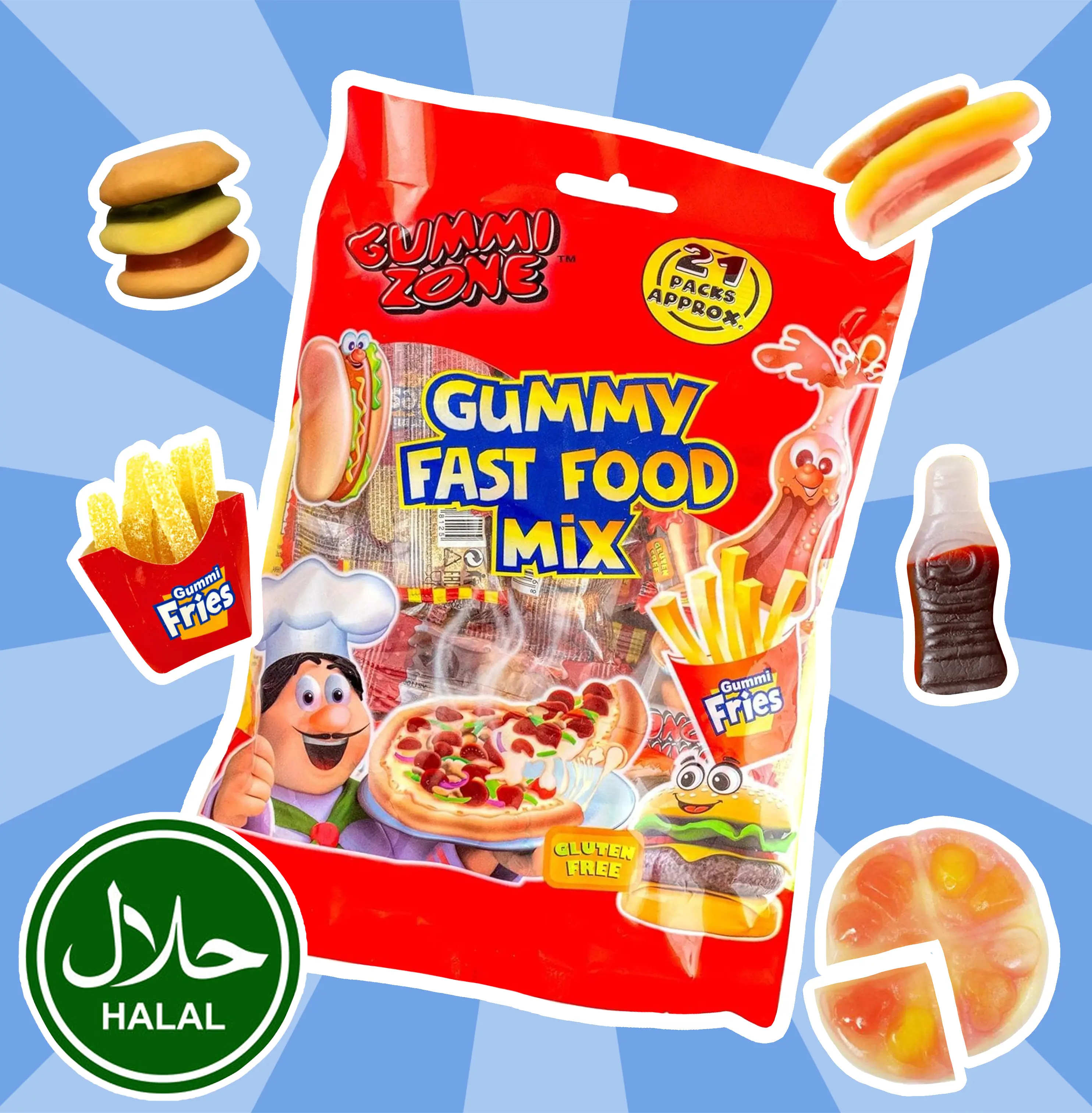 Halal Gummy Fast Food Mix – Burger, Pizza, Fries & Soda Shaped Candy Bag
