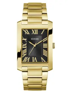 GUESS Male Gold-Tone and Black Square Analog Watch