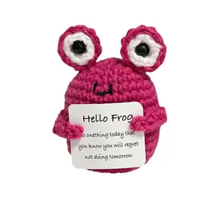 Funny Crochet Positive Energy Shark Doll with Card Home Room Decoration Handmade Knitted Flower Bee Ornament Christmas Gifts