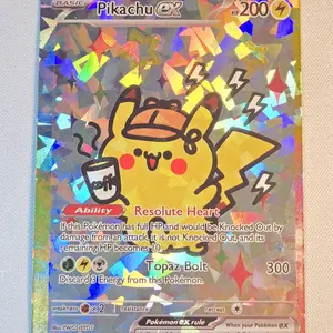 Custom-made Cracked Ice Holo derpy fan art card of mini Detective Pikachu Pokémon
