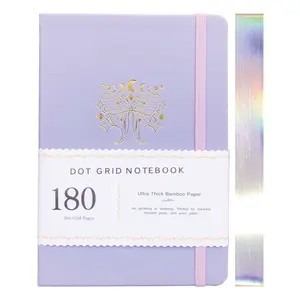 BUKE Dotted Notebook Journal 180GSM Bamboo Thick White Paper 160 Pages 5 * 5MM Dot Grid, Lay Flat Binding,Colored Silver Edges, Bookmarks and Expandable Back Pocket