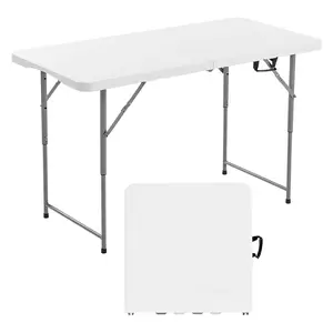 VEVOR Folding Table,  , 4 Ft Heavy Duty Portable Fold-in-Half Utility Table, Indoor Outdoor Plastic Rectangle Table with Adjustable Height and Built in Handle, for Party, Dining, Picnic, Camping, White