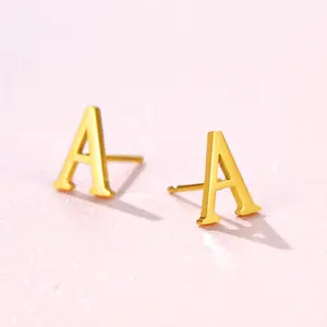 FindChic Initial Earrings 3 Pairs Stud Earrings Set Golden Stainless Steel Black Letter A-Z Studs Pack For Women Men Girlfriend Boyfriend