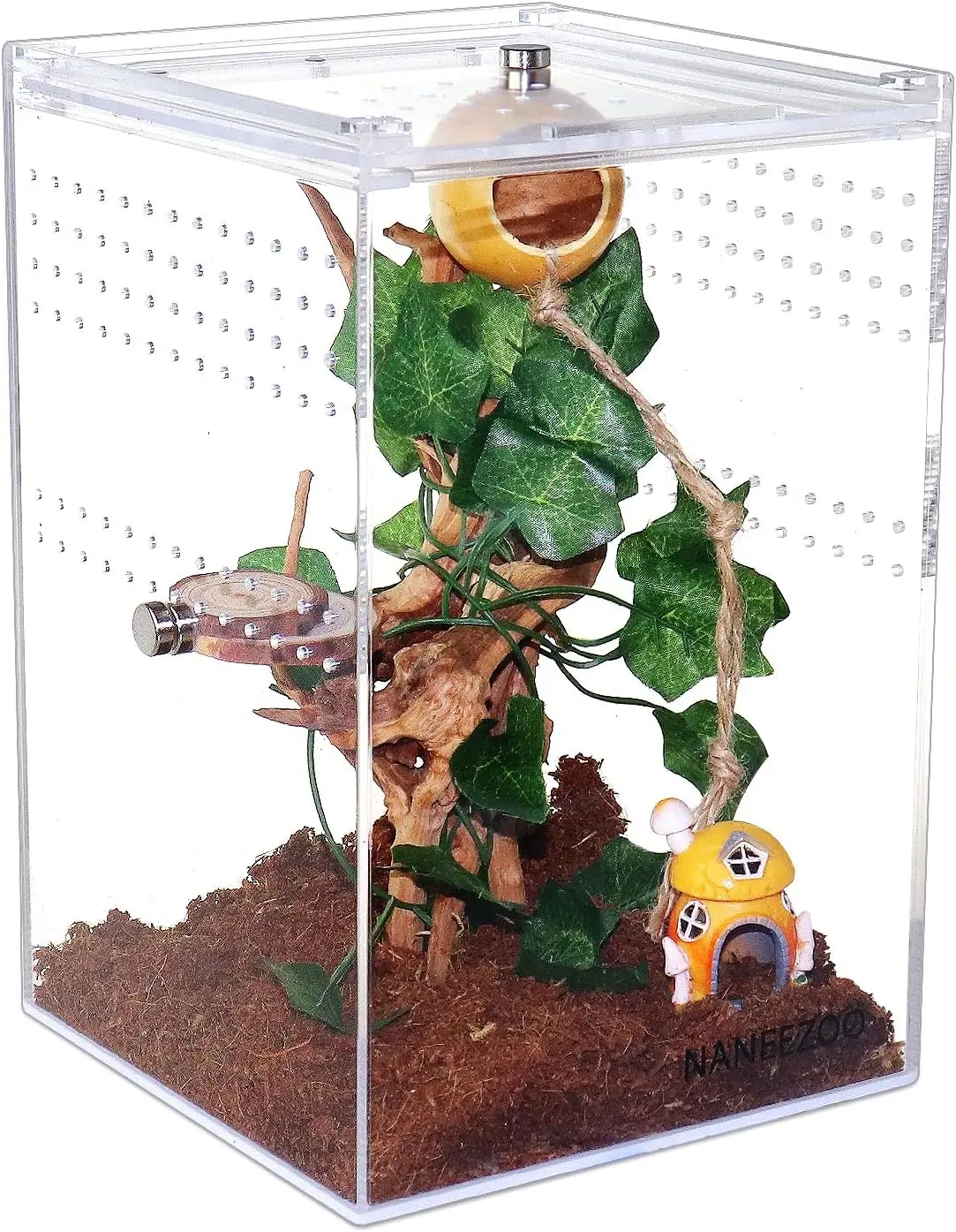Transparent Reptile Habitat Terrarium - 5.9*5.9*9.1in Tall Housing Tank with Sliding Magnetic Closure, Easy Access Breeding Enclosure for Scorpions, Tarantula Slings