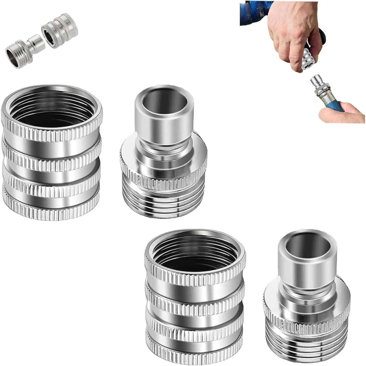 GJANSH Stainless Steel Garden Hose Quick Connect Fittings Set,Pressure Washer Pump Adapter Quick Release Hose Connector,Hose Equipment Adapters in Gardens, Cars and Rvs (2, Silver)