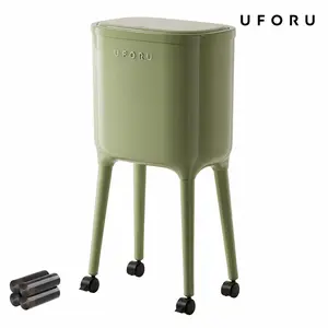 UFORU 16L Rolling Trash Can Includes 60 Trash Bags No-Bend High-Leg Design Pressure-Sealed Odor-Proof Lid Lockable Wheels Space-Saving Slim Profile Durable ABS & PP Construction Three Color Options for Kitchen & Living Room#SummerWins	#DFYD