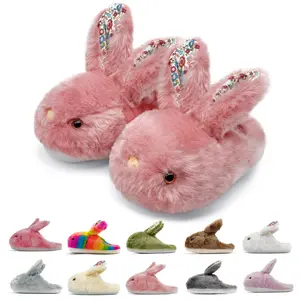 Bunny Slippers for Women Men Cute Plush Rabbit Fuzzy Slippers Soft Fluffy Animal Winter Warm Indoor House Slippers Shoes Footwear Foam Girl Warm Soft Fuzzy Upper Fleece Lining Non-slip Sole Memory Foam Insole Best Gift