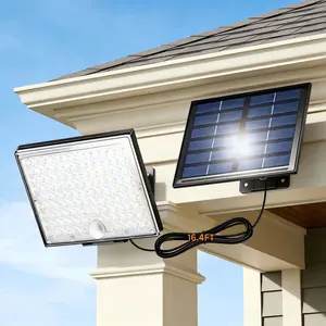 ISUNMEA Solar Outside Lights with 113 Bright LEDs 7000K, Motion Sensor Outdoor Flood Lights Dusk to Dawn with 16ft Cable IP65 Waterproof, Security Light for Garden Barn Porch 2 Pack