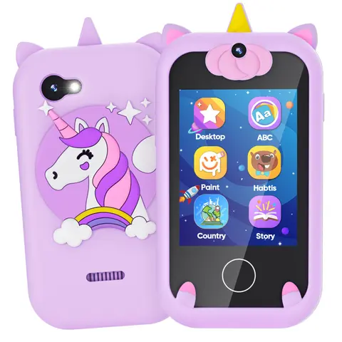 Kids'  First Real-Feeling Phone, Educational Tech Toy Gift for Ages 3-12, 2.8" Touchscreen, Dual Cameras, 8GB Card, 3.5mm Headphone Connectivity, Built-in Lithium Ion Battery - Birthday Must-Have