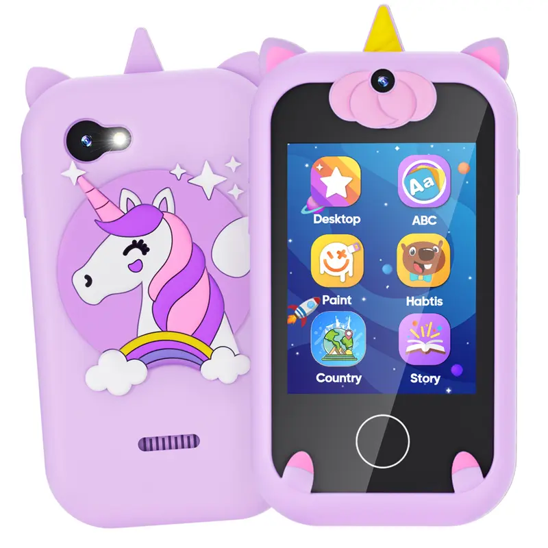 Kids' First Real-Feeling Phone, Educational Tech Toy Gift for Ages 3-12, 2.8" Touchscreen, Dual Cameras, 8GB Card, 3.5mm Headphone Connectivity, Built-in Lithium Ion Battery - Birthday Must-Have