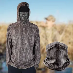 Combo Men’s Hunting Lightweight Hoodie and Face Scarf – Quick-Dry Camo Top with UV Protection & Pockets – Duck Hunting & Fishing Gear, Great Gift for Him
