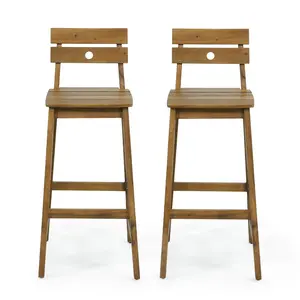 GDFStudio Ismay Outdoor Acacia Wood 30 Inch Barstools (Set of 2), Teak