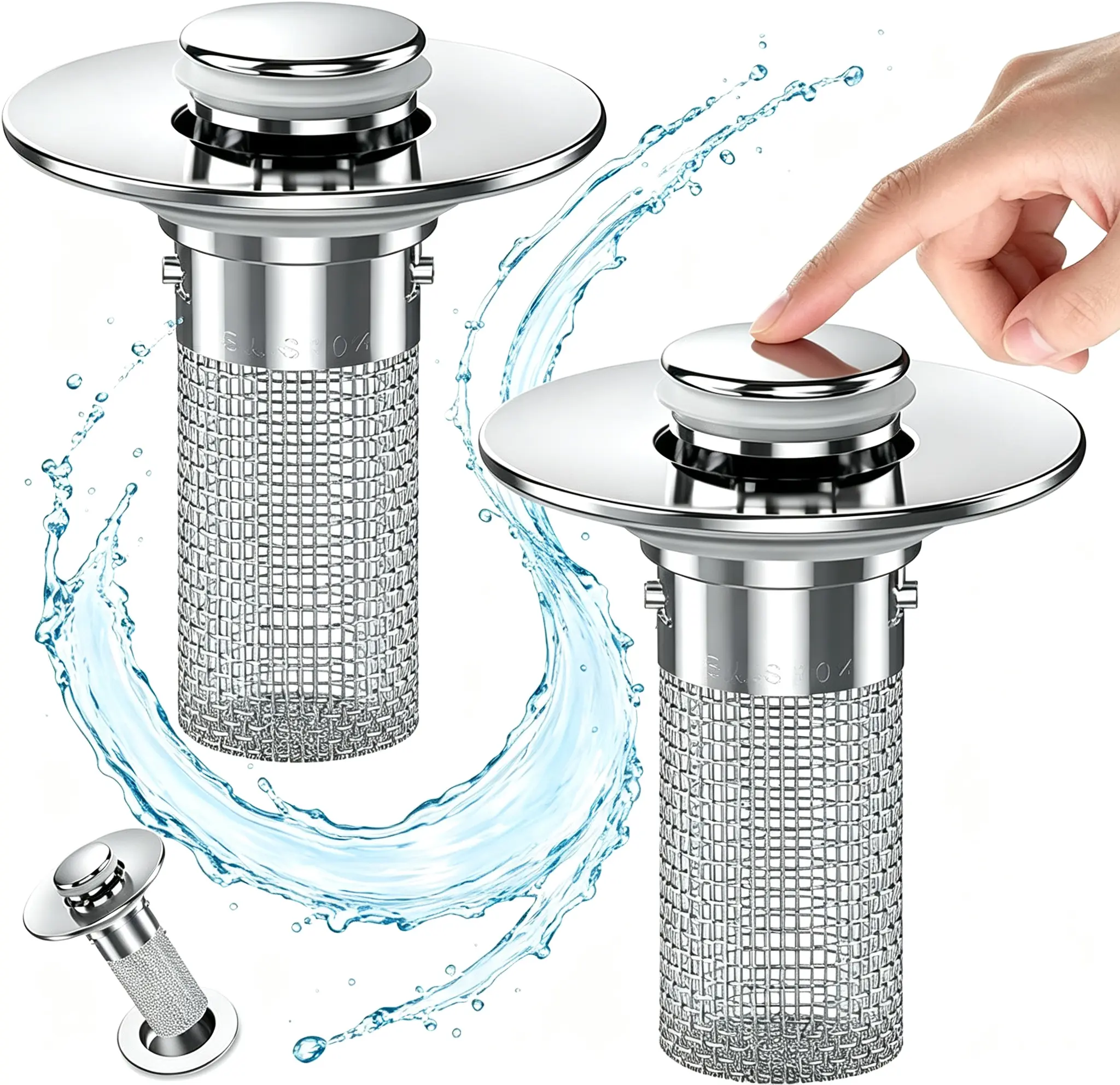 Removable stainless steel filter basket，Pop Up Bathroom Sink Stopper, Universal Bathroom Sink Drain Strainer with Removable Anti-Clogging Filter Basket, Bathroom Drain Stopper for 1.1"-1.3" Basin Drain Holes