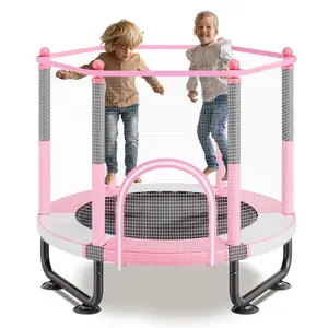 VEVOR 60" Kids Trampoline - 5FT Indoor Outdoor Kids Outdoor Equipment with Safety Enclosure Net, Basketball Hoop, Toddler Gifts for 3+ Years Children, Pink