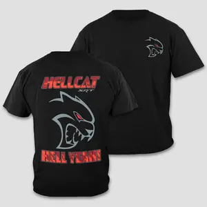 Dodge Hellcat T-Shirt, SRT Supercharged Tee, Hellcat SRT Hell Yeah Top, Vintage Muscle Car Racing Shirt, Retro Mopar Automotive Merch, Classic Hot Rod Logo Apparel, Men Women Short Sleeve Premium Black Cotton Streetwear Wear