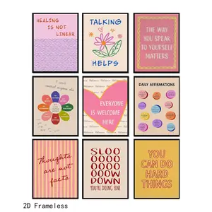 9-piece set, mental health posters, motivational psychology wall art, inspiring quotes, colorful and soothing style, office posters, suitable for offices, bedrooms, and home decor, frameless, Wall Decoration, Unframed Art Print