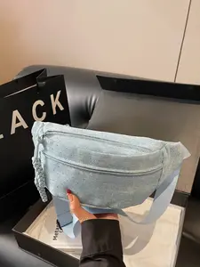 1pc Ladies' rhinestone denim waist bag, with a sweet and cool Y2K shiny style, suitable for street wear, casual parties, and daily use as a must-have chest bag for women