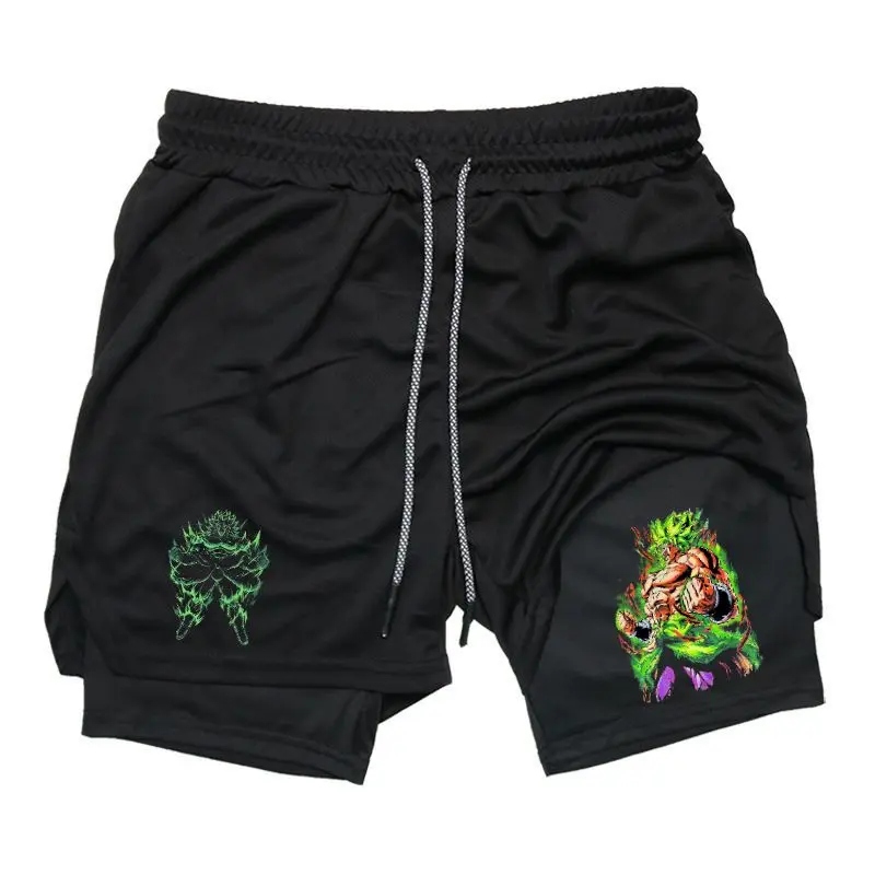Broly Dragon Ball Power Aura Print 2-in-1 Shorts Sweat Shorts for Men Drawstring Waist Streetwear Style Summer Outfits Men Shorts Gifts for Him Dragon Ball Broly Super Saiyan Anime